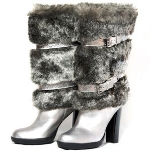 MICHAEL KORS Gunmetal Carlie Boots Faux Fur
